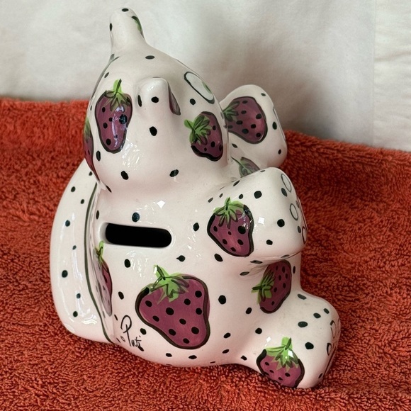 Bella Casa by Ganz 'MEOWBERRY' Kitty Cat Piggy Bank EUC Pink & purple Strawberry - Picture 4 of 7